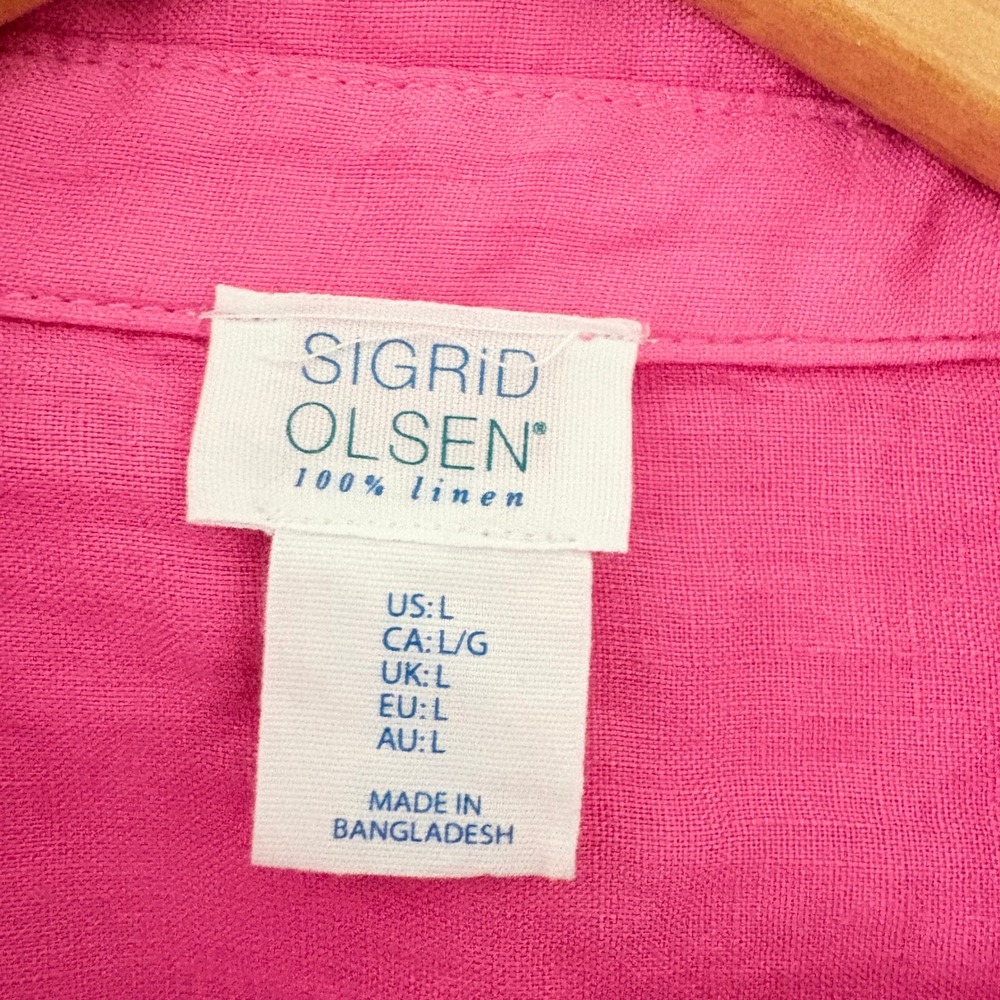 Sigrid Olsen Shirt Large Pink Linen Button Down Roll Tab Tunic Long Sleeve Top - Picture 5 of 8